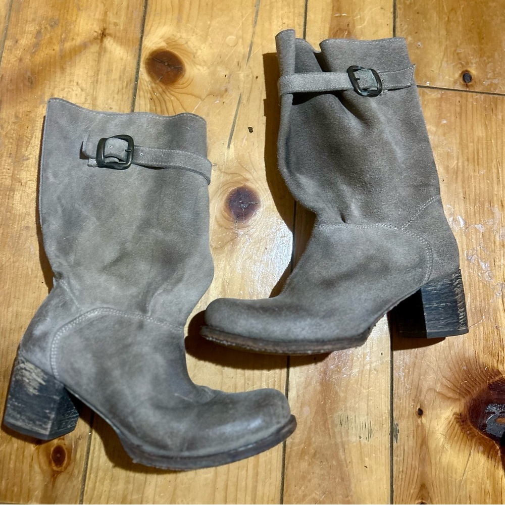 BED STU WOMENS BEIGE SUEDE MID CALF DISTRESSED DESIGN
